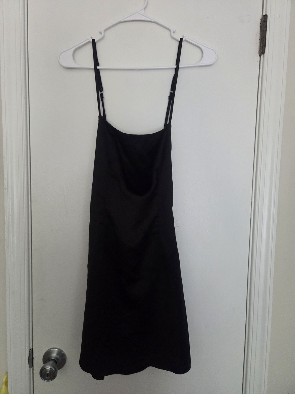 superdown Small Black Satin Low Back Spaghetti Strap Slip Mini Dress